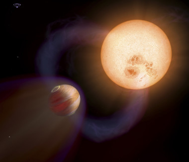 <p>Recreación de un "Júpiter caliente" similar a WTS-1b, pero con una órbita más rápida y cercana a su estrella, descubierto por el Hubble. Imagen: NASA, ESA, A. Schaller.</p>
