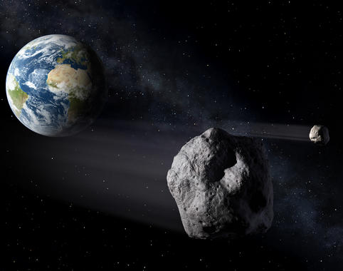 <p>Ilustración recreando el paso del asteroide sobre la Tierra. / ESA - P.Carril.</p>