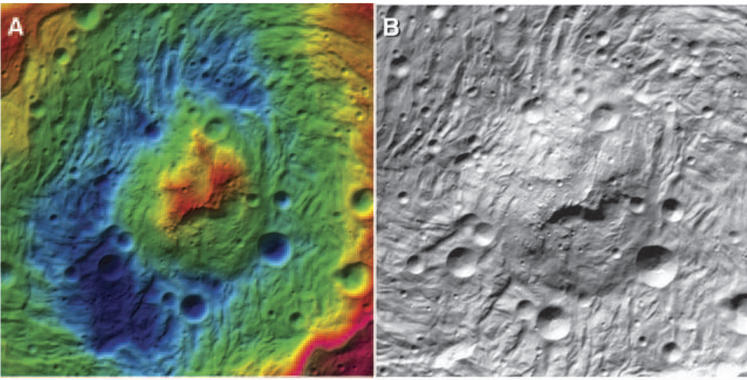 <p>Detalle de la depresión de Rheasilvia, situada en el hemisferio sur de Vesta. Imagen: Science/AAAS</p>