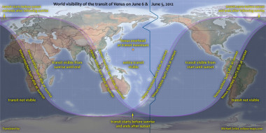 <p>Visibilidad mundial del tránsito de Venus. Imagen: GLORIA.</p>