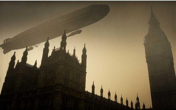 <p>Los alemanes sembraron el terror en los cielos con sus enormes zepelines, que tenían la ventaja de que podían volar más alto que los aviones que defendían territorio británico y eludir las baterías antiaéreas. La imagen pertenece al documental 'Attack Of The Zeppelins'. / Channel 4</p>