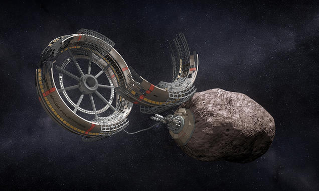 <p>RUEDA GIGANTE. El uso de grandes ruedas mécanicas para mover los asteroides o explotarlos de forma comercial de momento solo está en la imaginación de empresas como Deep Space Industries, pero en el futuro podrían ser una realidad. / DSi</p>