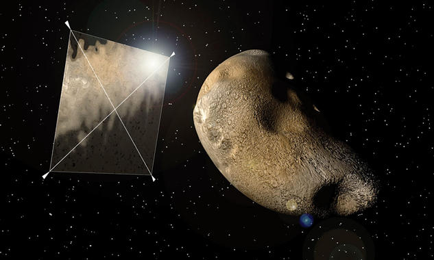 <p>VELA SOLAR. Se trata de grandes y ligeras superficies que aprovechan los fotónes de la radiación solar o el plasma del viento solar para moverse. Podrían desplazar a los asteroides cercanos, o directamente atarse a estos para que pudieran ‘windsurfear’ por el espacio. También una flotilla de velas podría protegerlo del Sol y desviar su trayectoria. / Bong Wie-Iowa State U.</p>