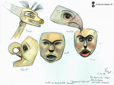 <p>Objetos de tribus guineanas. / Jordi Sabater Pi / UB</p>