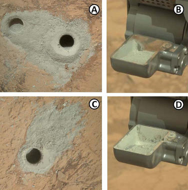 <p>Imágenes de pozos y polvos de perforación realizados por el Curiosity. / AAAS-Science</p>
