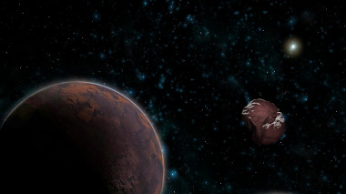 <p>The motions of the extreme trans-Neptunian objects (as illustrated on the right) suggest that there is an unknown planet (left) in the confines of the Solar System. / José Antonio Peñas (SINC)</p>