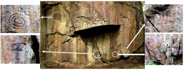 <p>Pinturas de Inkaterra, ubicadas en un terreno que pertenece al complejo del Hotel Machu Picchu Pueblo (Perú), dentro del Parque Arqueológico de Machu Picchu / Héctor Morillas et al.</p>