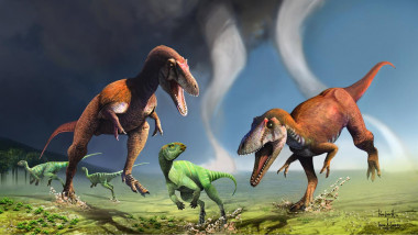 <p>Gualicho era un dinosaurio carnívoro de brazos pequeños que medía más de seis metros de largo. / Ilustración de los paleoartistas argentinos Jorge González y Pablo Lara</p>
