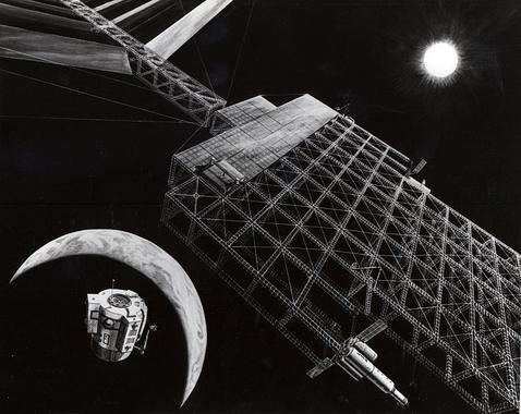 <p>Según el DEI, un satélite de energía solar –ilustrado en la imagen– es aquel, aún en fase de diseño y con una superficie de varios km<sup>2</sup>, que pretende aprovechar la radiación procedente del Sol como fuente de energía. / NASA</p>