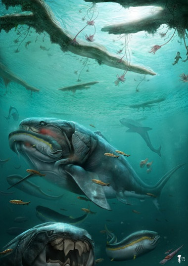 <p>Reconstrucción de <em>Dunkleosteus terrelli</em>. / Hugo Salais</p>