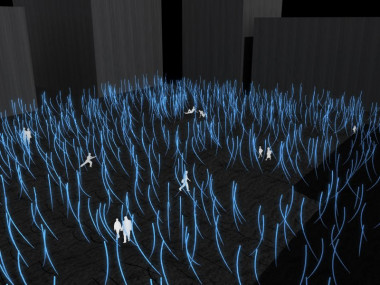 <p>Dispositivo bioluminiscente de señalización e iluminación ambiental alimentado por poblaciones de Pyrocystis fusiformis. / Eduardo Mayoral</p>