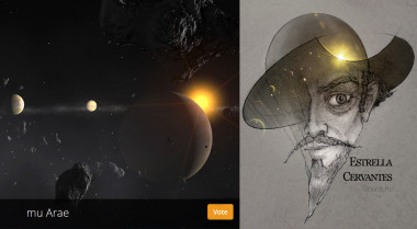 <p>La estrella mu Arae y sus cuatro planetas pronto podrían llamarse Cervantes, Quijote, Rocinante, Sancho y Dulcinea. / ESO/SEA</p>