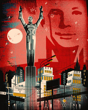 <p>Diseño de portada para <em>Bolshoi Gorod Magazine</em> inspirado en el monumento a Gagarin de Moscú. Crédito: Bolshoi Gorod Magazine.</p>