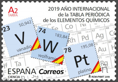 <p>El sello de Correos destaca los tres elementos químicos descubiertos por españoles.</p>