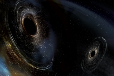 <p>Recreación artística de agujeros negros. / LIGO.</p>