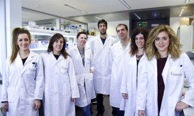 <p>De izda. a dcha. María Gato-Cañas, María Ibáñez-Vea, Grazyna Kochan, Hugo Arasanz, David Escors, Marta Barrado y Miren Zuazo. / Navarrabiomed</p>
