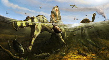 <p>Representación artística del dinosaurio acuático. / Brian Engh</p>