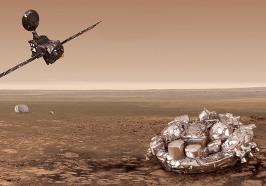 <p>El orbitador TGO (a la izquierda) soltará el próximo 19 de octubre el módulo Schiaparelli (a la derecha) para que ponga a prueba diversas tecnologías durante su descenso a la superficie marciana. / ESA</p>