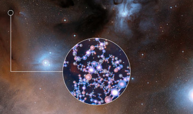 <p>Los científicos han descubierto rastros de isocianato de metilo, un ingrediente químico básico para la vida, al observar con ALMA estrellas como el Sol en etapas muy tempranas de su formación. / ESO/Digitized Sky Survey 2/L. Calçada</p>
