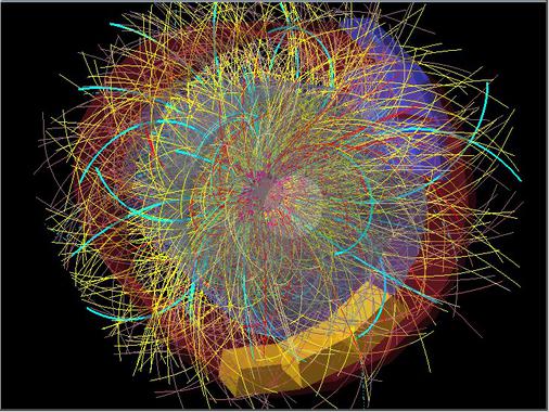<p>Reconstrucción de una colisión entre iones pesados en el experimento ALICE del LHC. / CERN</p>