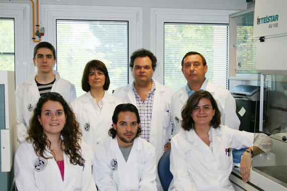 <p>Gerardo Álvarez de Cienfuegos (primero de pie por la derecha) con su grupo de investigación</p>
