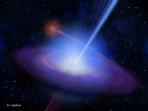 <p>Visión artística del microcuásar M81 ULS-1. / Yu Jingchua</p>