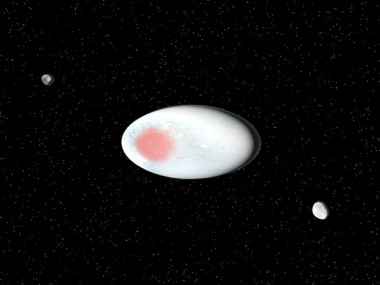 <p>Ilustración de Haumea y sus dos satélites Hi’iaka y Namaka. <a href="http://www.agenciasinc.es/esl/imagenes/inicio/(imagen)/80185" target="_self">Imagen</a>: SINC/José Antonio Peñas.</p>