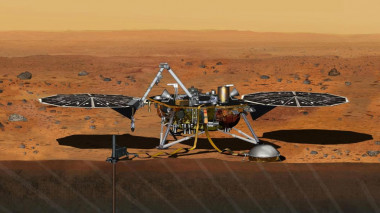 <p>Ilustración de la nave de la misión InSight en la superficie de Marte / NASA-JPL Caltech</p>