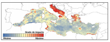 <p>Mapa de las zonas amenazadas del Mediterráneo. / UB</p>