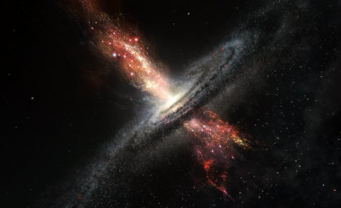 <p>lustración de una galaxia formando estrellas dentro de los potentes chorros de material lanzados por los agujeros negros supermasivos situados en su centro. / ESO/M. Kornmesser</p>