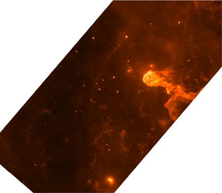 <p class=" text-left">Imagen del cúmulo Tr 37 en Cefeo OB2, en el infrarrojo medio (24 micras), tomada con el telescopio espacial Spitzer. Las regiones nebulosas contienen las estrellas más jóvenes de la región.</p>
