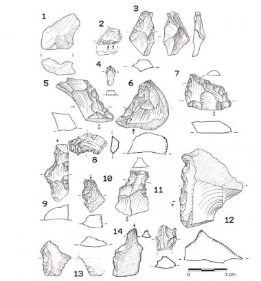 <p>Las herramientas encontradas corresponden a una industria de tipo Paleolítico Medio. Se trata de utensilios retocados sobre lasca y lascas con filos cortantes, elaborados sobre cantos de caliza silicificada y de sílex locales. / CENIEH</p>