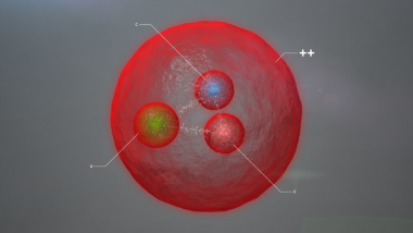 <p>Recreación de la nueva partícula observada por LHCb, con dos quarks <em>charm</em> (encanto) y uno <em>up</em> (arriba). / Daniel Dominguez/CERN</p>