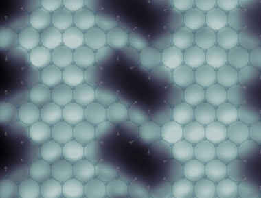 <p>Imagen de grafeno nanoporoso con su estructura molecular sobreimpresa. / ICN2</p>