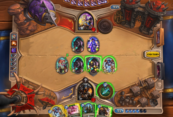 <p>Un ejemplo de juego en <em>Hearthstone</em>. Los jugadores usan las cartas de sus manos para interactuar con el tablero de juego. / Wikipedia</p>