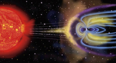 <p>Ilustración de las partículas de viento solar interactuando con la magnetosfera de la Tierra. El fenómeno puede derivar en una tormenta geomagnética en nuestro planeta. / NASA</p>