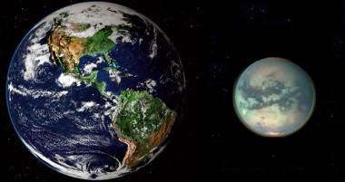 <p>La Tierra y Titán. Foto: NASA.</p>