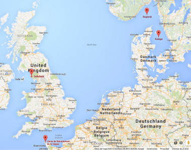 <p>Los elementos radiactivos que originan las plantas nucleares de Sellafield (Inglaterra) y La Hague (Francia), a la izquierda en el mapa, llegan hasta las zonas marinas de Skagerrak y Kattegat en Escandinavia, arriba a la derecha. / Google Maps</p>
