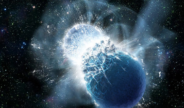 <p>Ilustración de la colisión de dos estrellas de neutrones. / NASA/Swift/Dana Berry</p>