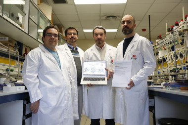 <p>Los químicos Jesús Cordón, Gonzalo Jiménez, José M.ª López de Luzuriaga y Miguel Monge han identificado y estabilizado los catalizadores de oro más pequeños y eficaces. / UR</p>