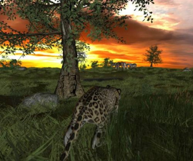 <p>Jaguar (<em>Panthera gombaszoegensis</em>) acechando a unos caballos en lo que podría ser algún lugar del sur de Europa hace un millón de años / Jesús Rodríguez</p>