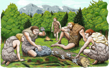 <p/>Cinco neandertales de El Sidrón degustan setas, piñones y musgo. / Abel Grau (CSIC)” /><span style=