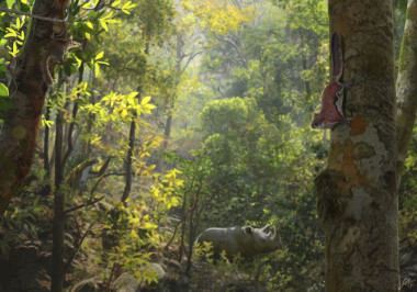 <p>Reconstrucción paleontológica de una ardilla voladora (primer plano) en los ambientes forestales de la región septentrional (Cataluña y sur de Francia) hace unos diez millones de años / Oscar Sanisidro (Vertebrate Paleontology. Biodiversitiy Institute, University of Kansas)</p>