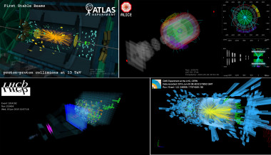 <p>Composición con cuatro de las primeras colisiones a 13 TeV registradas en los cuatro principales experimentos del LHC. / CERN</p>