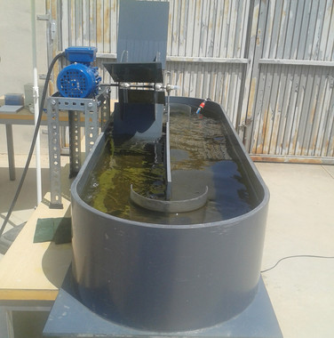 <p>El modelo de reactor <em>raceway</em> o de carrusel utilizado para depurar aguas / Fundación Descubre</p>