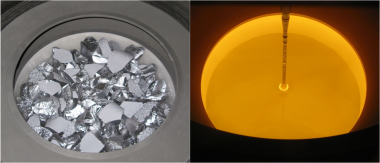 <p>Aspecto del silicio antes y después de fundirlo (imagen tomada en el interior de un reactor Czochralski). / IES-UPM</p><table class=" object-right" cellpadding="2" cellspacing="0"><tr><td class=" text-left" valign="top">
</td></tr>
</table>