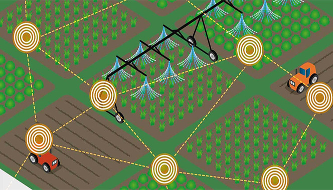 <p>Esquema de una red de sensores y señales radioeléctricas en un terreno agrícola. / Falcone et al./ECSA-4</p>