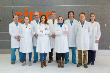 <p>De izquierda a derecha: Gabriel Ballesteros, Susana Ravassa, Ignacio García-Bolao, Begoña López, Javier Díez, Arantxa González, Pablo Ramos, Jean Bragard y Ujué Moreno, investigadores de la Universidad de Navarra. / Manuel Castells</p>