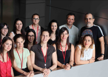 <p>De izquierda a derecha, en primera fila: Marta Pulgarín Alfaro, Magdalena Leiva, Nuria Matesanz, Ivana Nikolic, Guadalupe Sabio; en segunda fila: Leticia Herrera Melle, Elena Rodríguez, Elena Martín García, Ayelén Santamans, Mª Valle Montalvo, Alfonso Mora y José Antonio Enríquez. / CNIC</p>