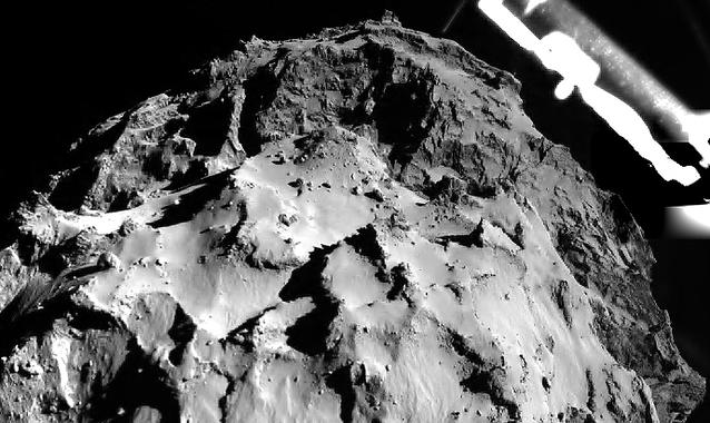 <p>Imagen del cometa 67P/CG tomada por el instrumento ROLIS de Philae mientras bajaba. / ESA</p>
